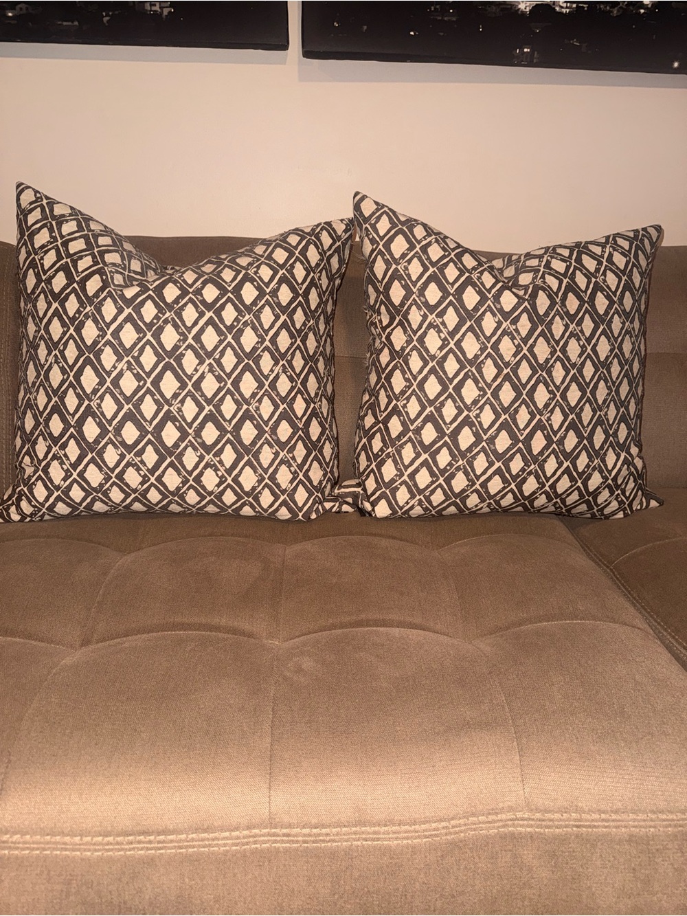 Decorative Geometric Throw Pillows in Cream and Gray - Set of 2